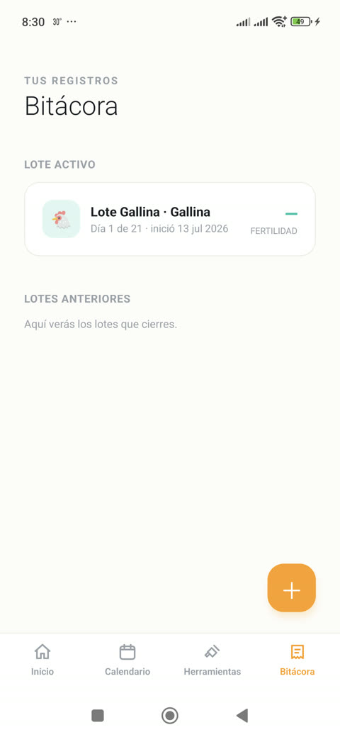 Bitácora de lotes de incubación